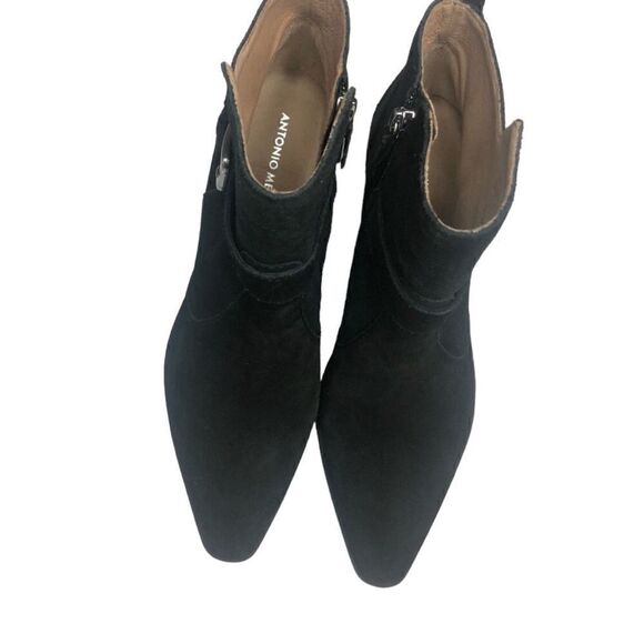 NWT ANTONIO MELANIE Black Suede Ankle  Boots Block Heel Buckle Detail - Picture 5 of 6